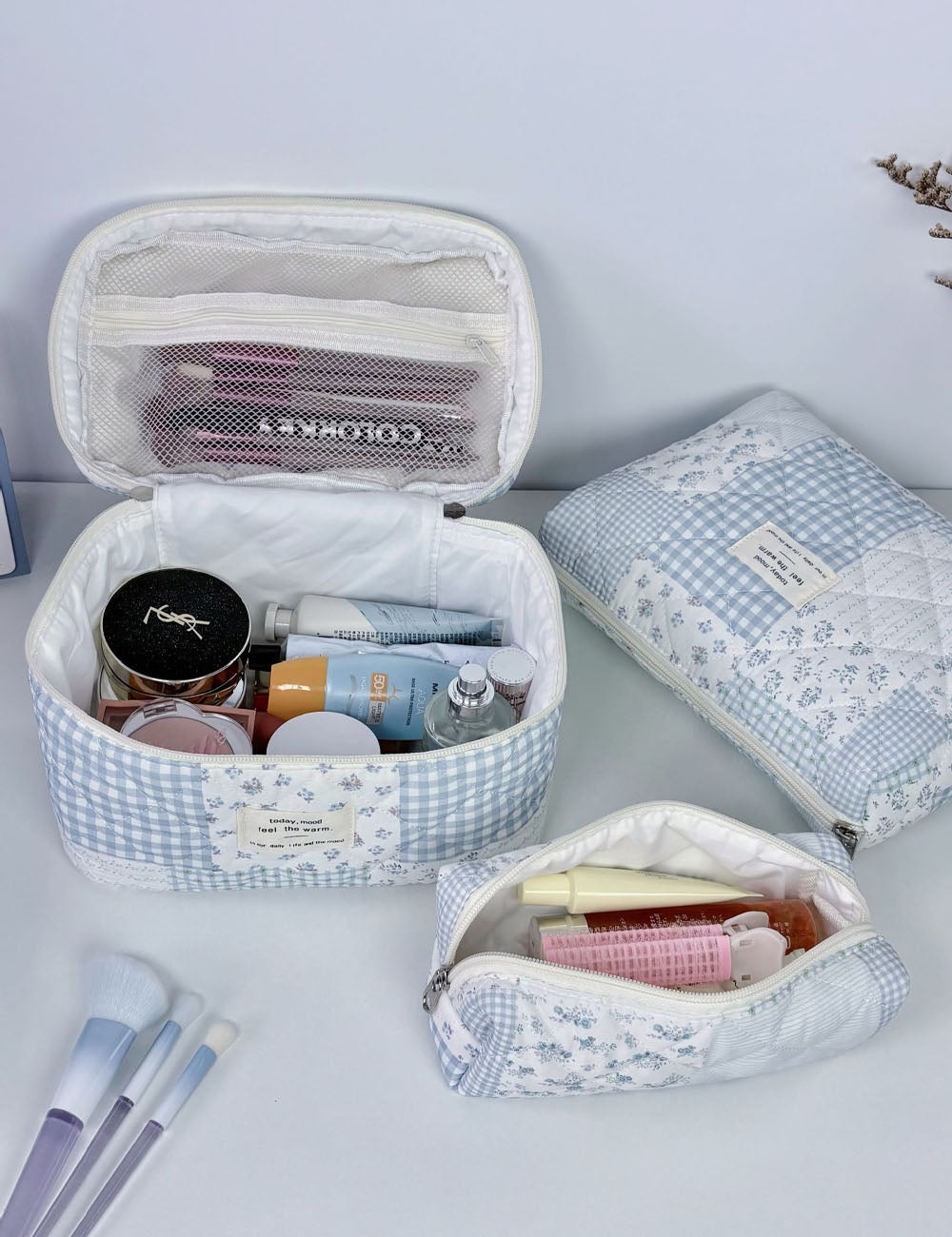 Simple Large Capacity Floral Quilted Makeup Bag 6S10BOB1036