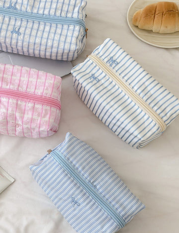 Striped Bowknot Cosmetic Bag - DippedShop Wholesale - #0979