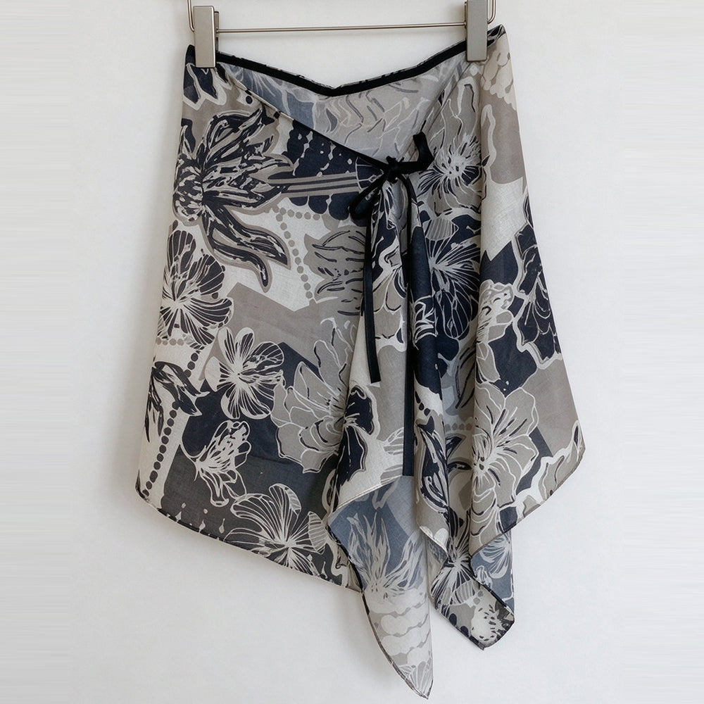 Retro Floral Print Asymmetrical Tie Waist Hip Scarf 6W1SL44