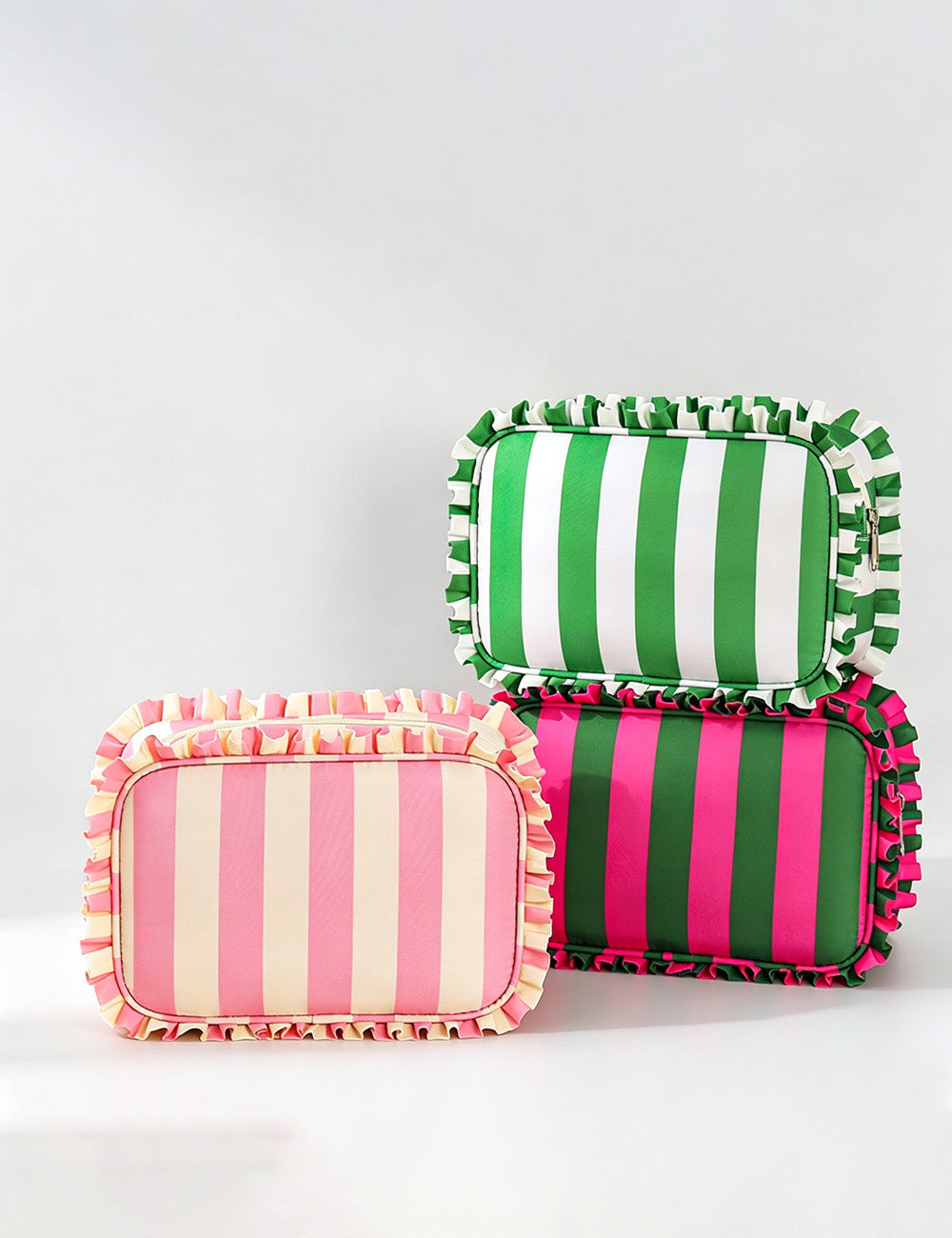 Striped Ruffled Makeup Bag - DippedShop Wholesale - #9475