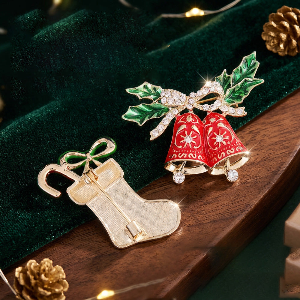 Cute Christmas Hat Bell Series Brooch Pins 6W6JPB60