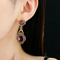 Gradient Purple Agate Oval Earrings 6W6JER780