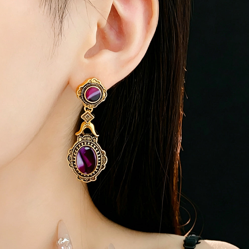 Gradient Purple Agate Oval Earrings 6W6JER780
