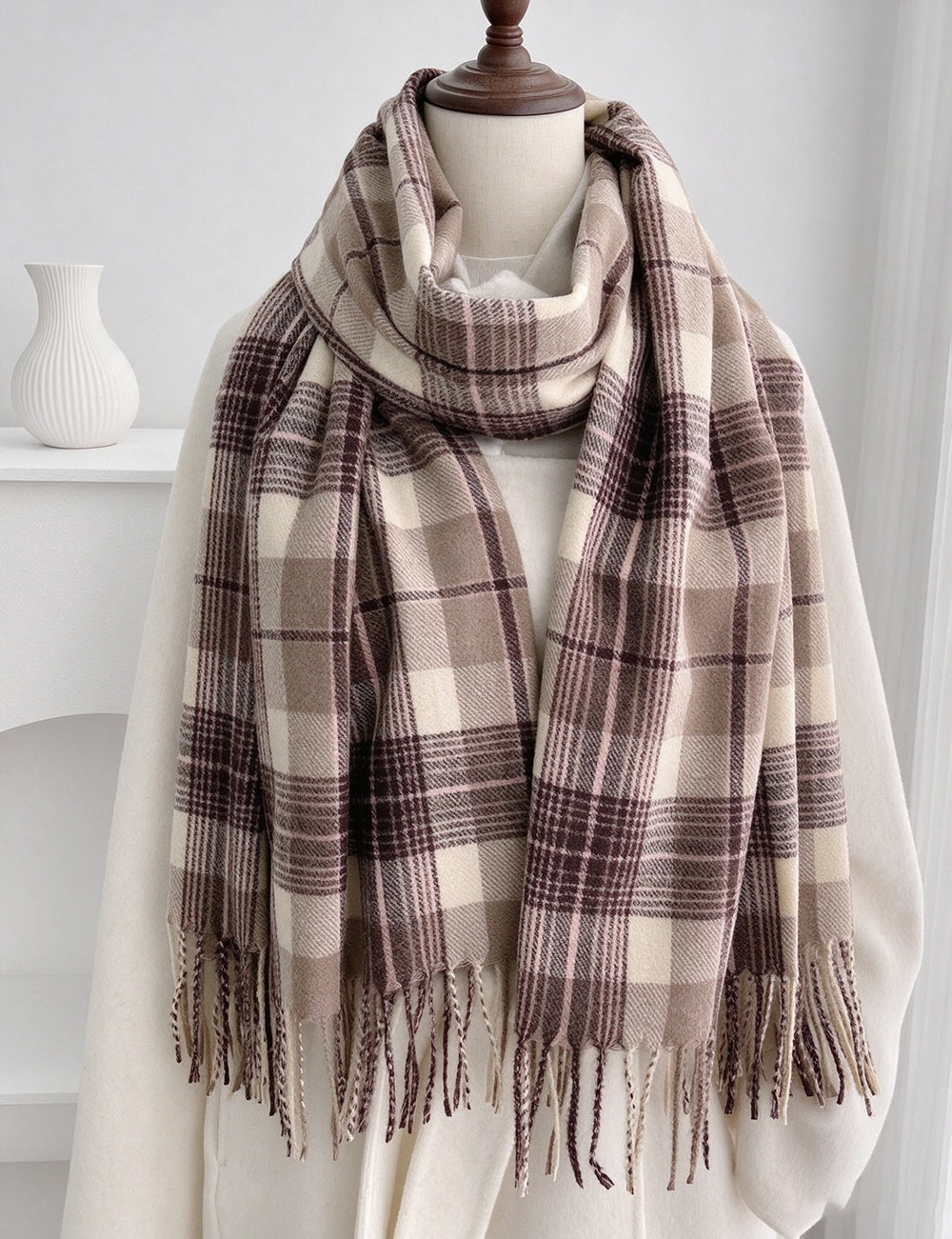 Plaid Tassel Shawl Scarf - DippedShop Wholesale - #6803