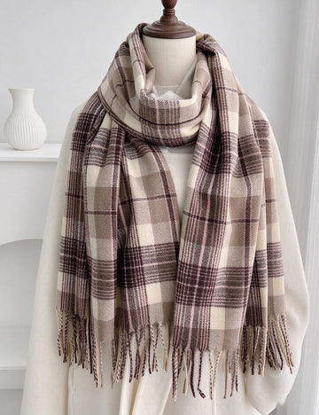 Plaid Tassel Shawl Scarf - DippedShop Wholesale - #6803