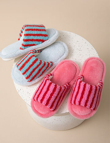 Striped Plush Slippers - DippedShop Wholesale - #3923