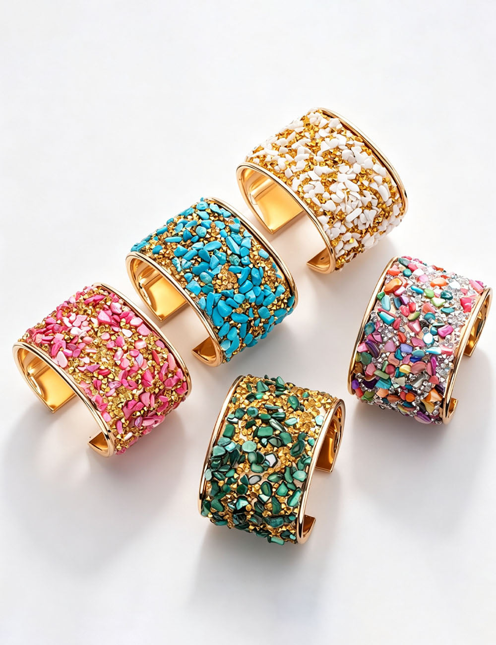 Boho Style Colorful Stone Open Cuff Bracelet 6W6JBR581