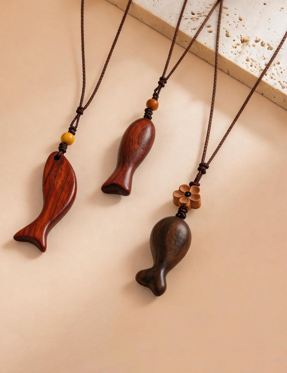 Simple Rope Braided Wood Fish Pendant Necklace 6W6JNC662