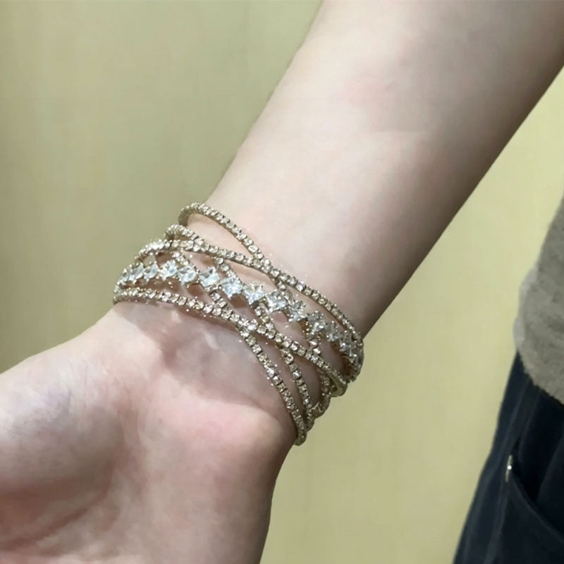 Sparkly Rhinestone Cross Multi-Layer Open Bracelet 6W6JBR586