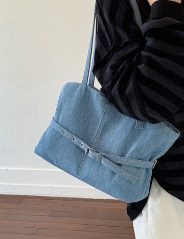 Solid Color Denim Adjustable Strap Shoulder Bag 6W10BBG1357