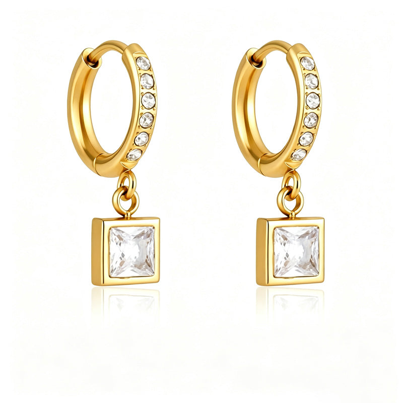Trendy Cubic Zirconia Teardrop Dangle Hoop Earrings 6W6JER599