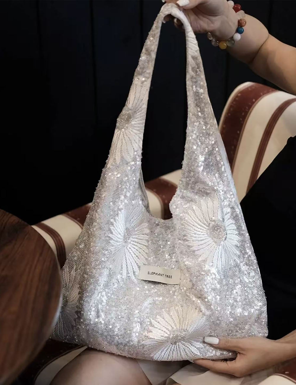 Sequin Embroidered Hobo Bag - DippedShop Wholesale - #6515