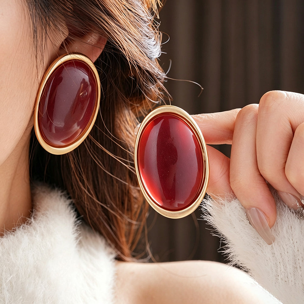 Chunky Gold Plated Oval Resin Statement Earrings 6W6JER736