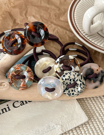Trendy Tortoise Shell Acrylic Button Hair Tie MK2BW6W6HHT06