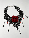 Vintage Black Lace Red Rose Choker 6W6JNC882