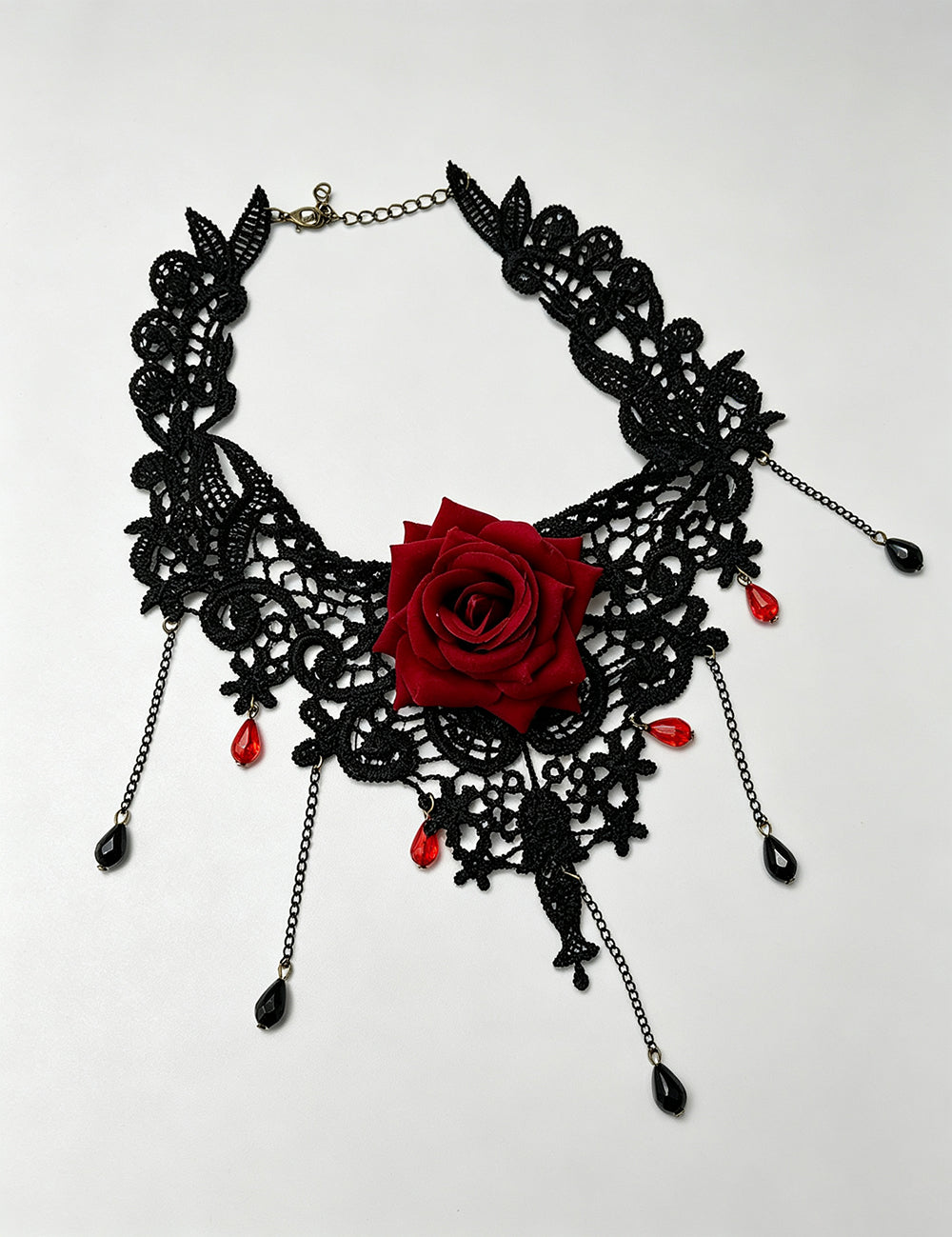 Vintage Black Lace Red Rose Choker 6W6JNC882