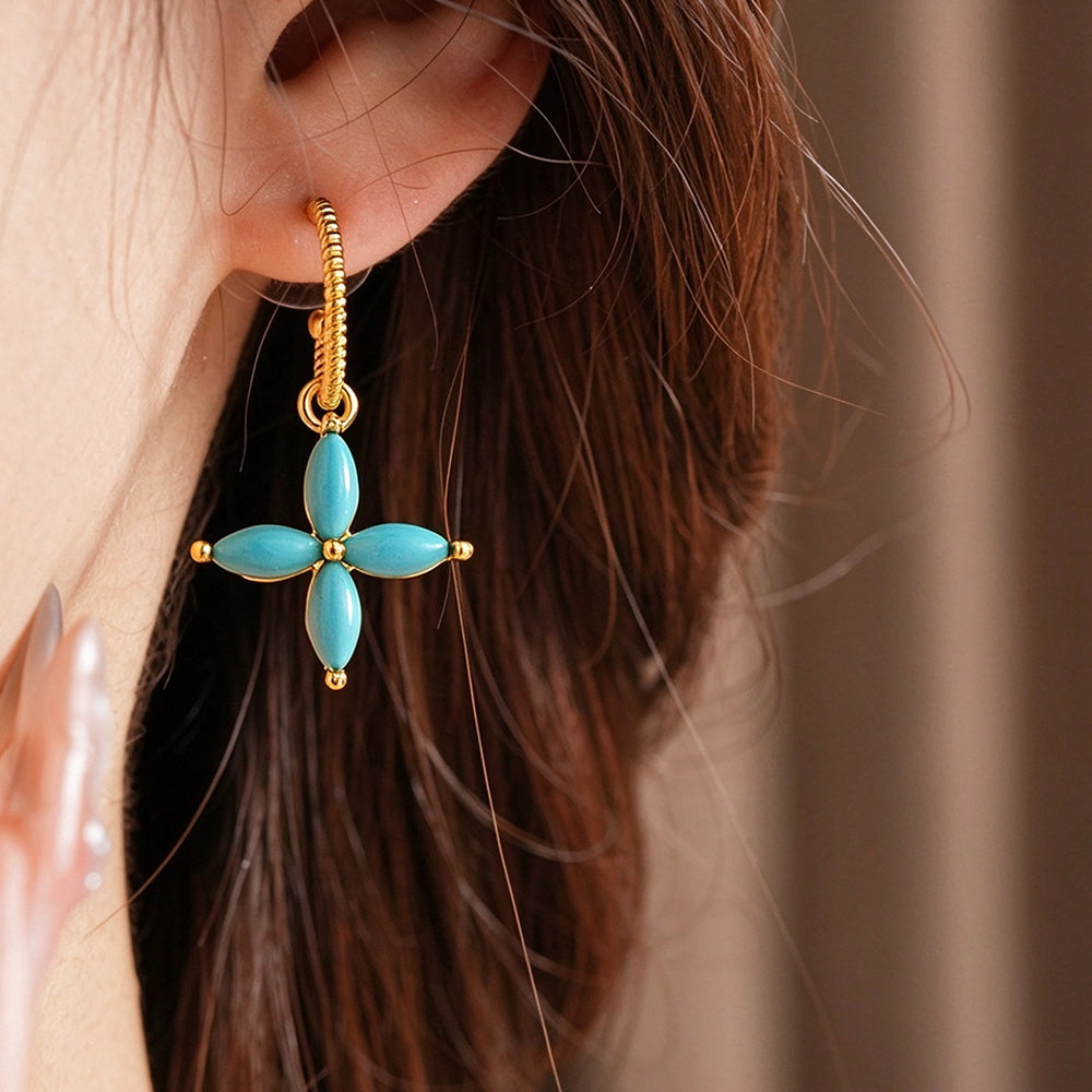 Vintage Turquoise Flower Drop Earrings 6W6JER840