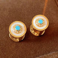 Vintage French Pearl Turquoise Huggie Earrings 6W6JER829