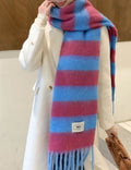 Mohair Color Block Striped Tassel Scarf 6W6NSW276