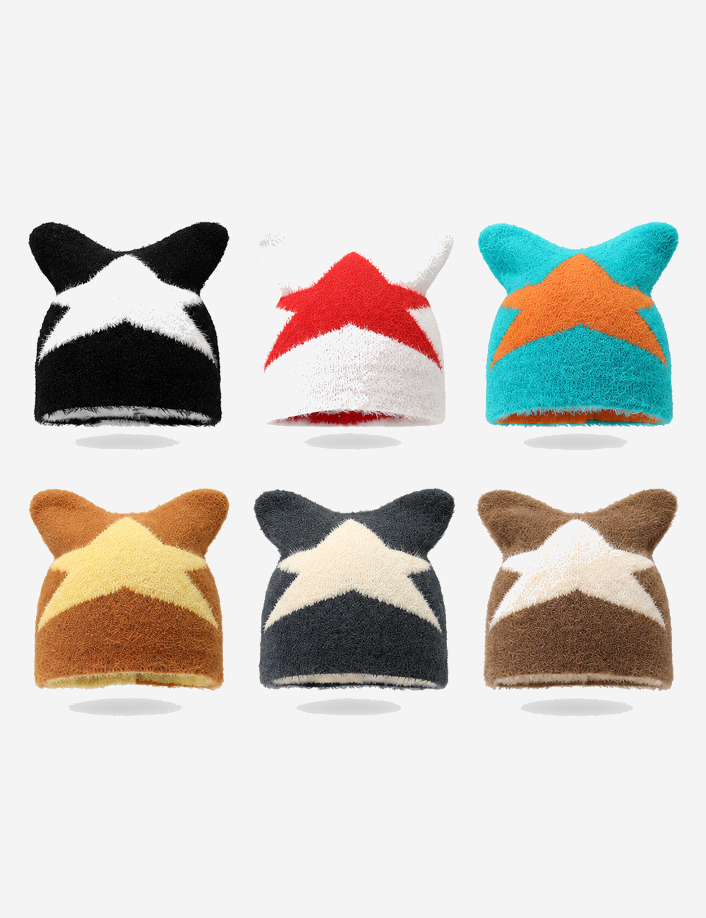 Cute Star Pattern Cat Ear Knit Beanie 6W6HAT683