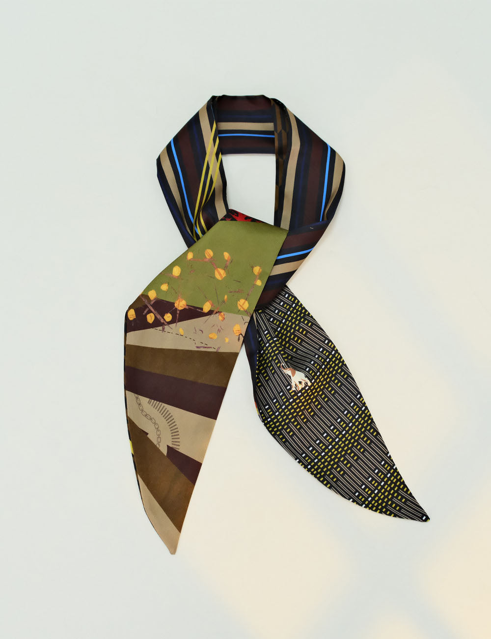 Vintage Striped Print Splice Silk Scarf 6W6NSI225