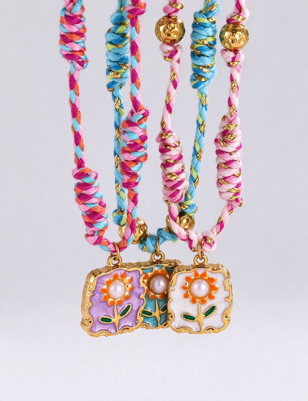 Flower Pendant Braided Necklace - DippedShop Wholesale - #6739