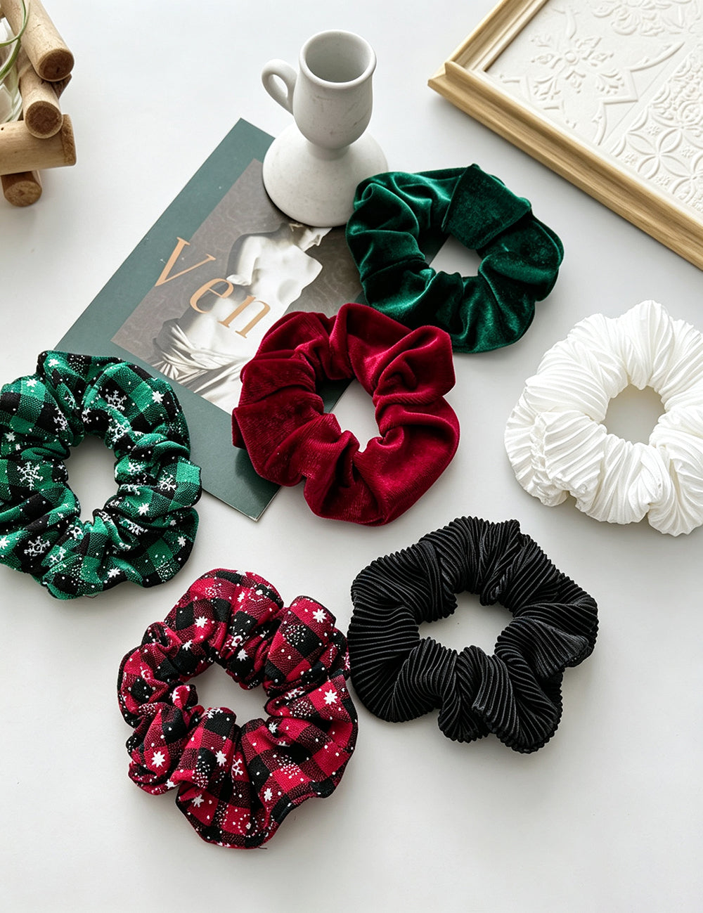 Simple Christmas Plaid Velvet Hair Scrunchie 6W6HSR438