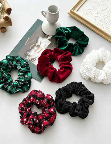 Simple Christmas Plaid Velvet Hair Scrunchie 6W6HSR438