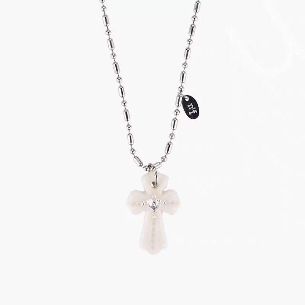 Gemstone Cross Pendant Necklace - DippedShop Wholesale - #3571