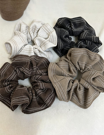 Simple Solid Color Striped Ruffled Scrunchies 6W6HSR375