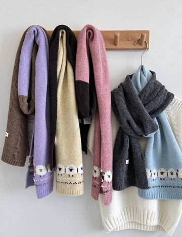 Sheep Jacquard Knit Scarf - DippedShop Wholesale - #7443