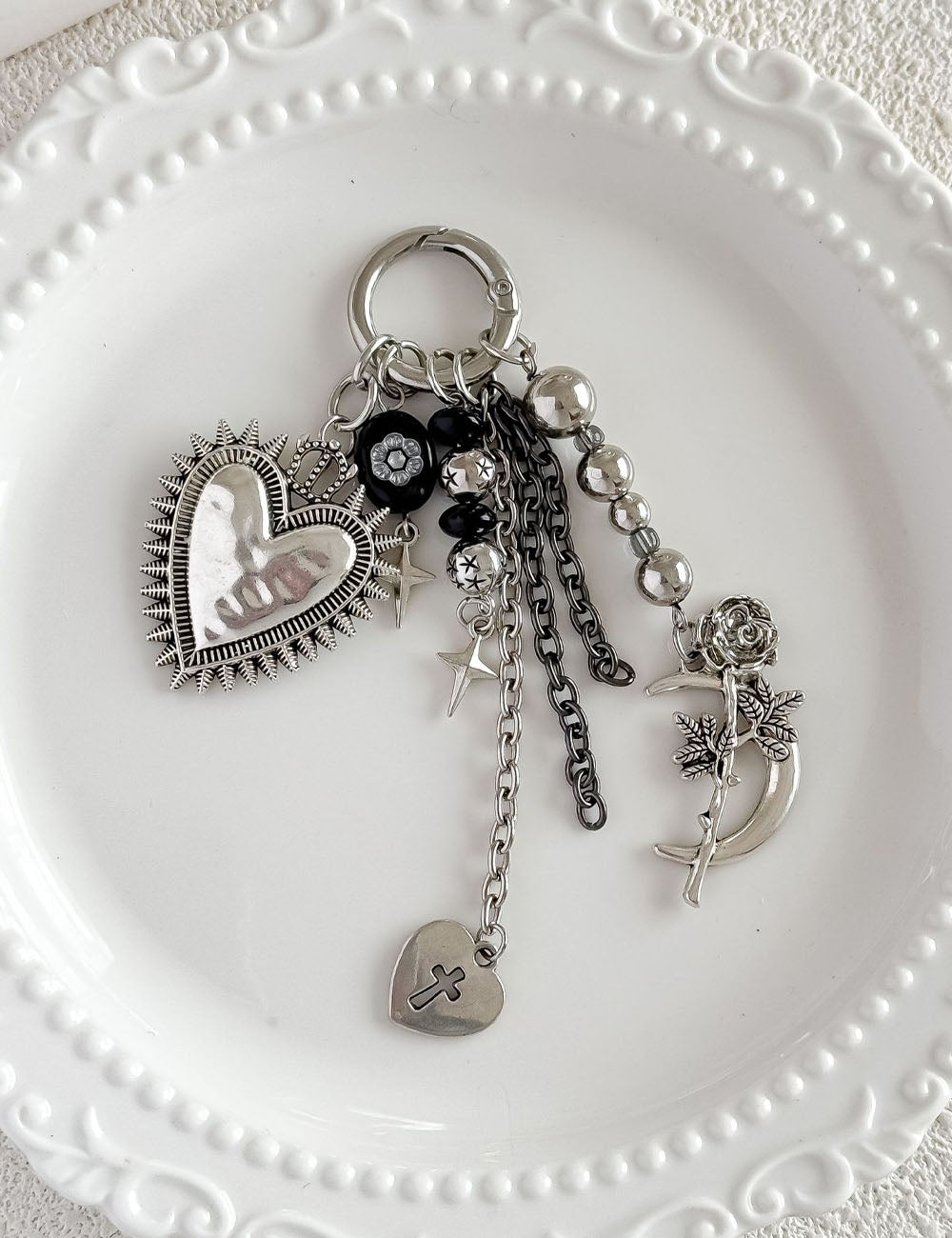 Stylish Beaded Heart Pendant Keychain Bag Charm 6W10BBC386