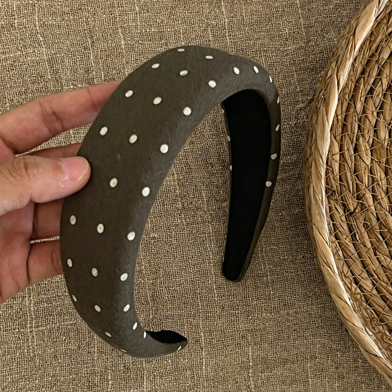 Vintage Coffee Polka Dots Padded Wide Headband 6W6HBD290