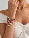 Christmas Multi-Layer Snowflake Charm Beaded Bracelet Set 6W6JBR652