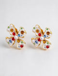 Elegant Colorful Rhinestone Flower Pearl Earrings 6W6JER824