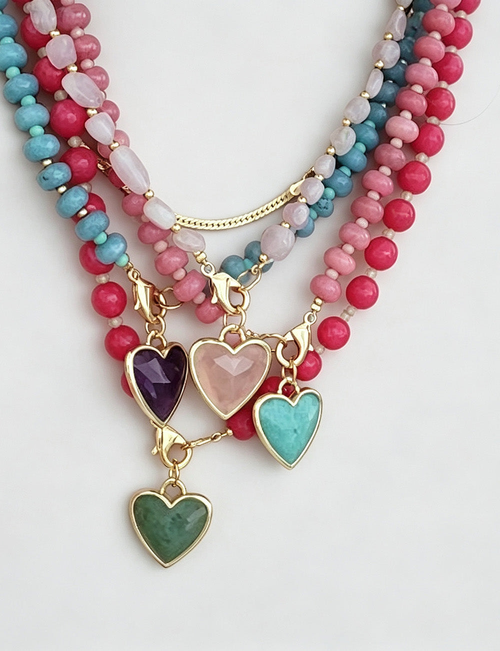Heart Pendant Beaded Necklace - DippedShop Wholesale - #3043