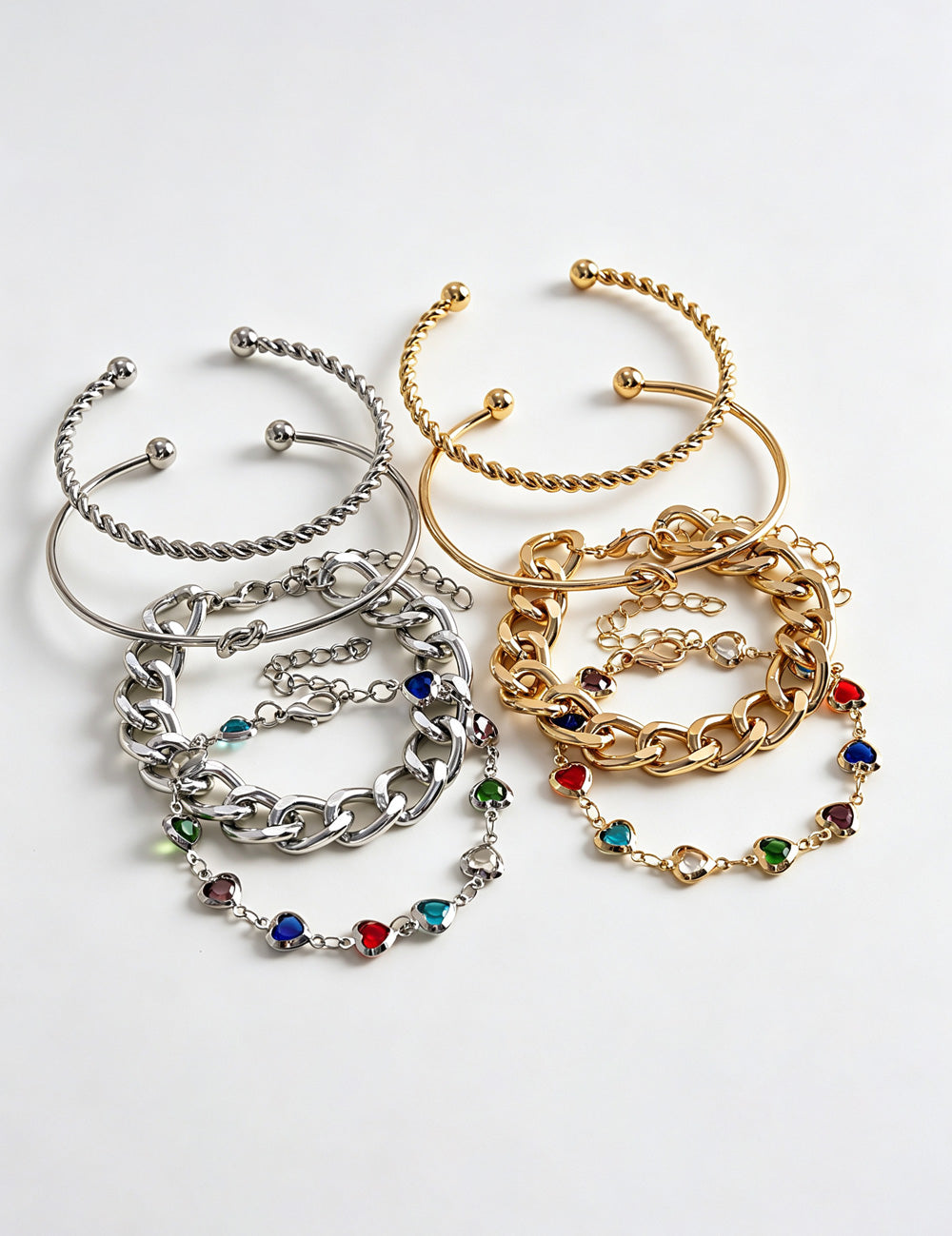 Stylish Gold Plated Heart Rhinestones Bracelets Set 6W6JBR493