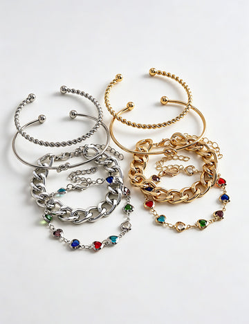 Stylish Gold Plated Heart Rhinestones Bracelets Set 6W6JBR493