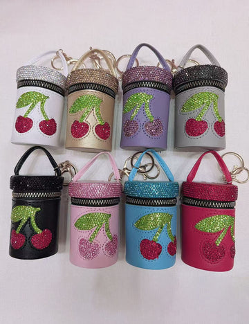 Creative Rhinestones Cherry Bucket Bag Pendant Keychain 6W10BBC625