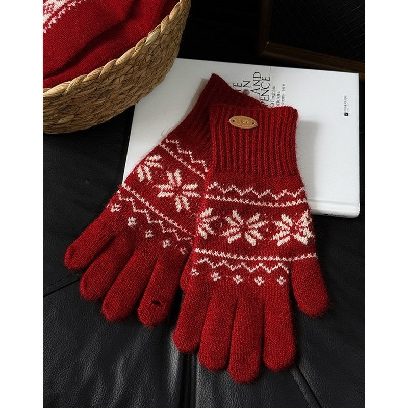 Vintage Snowflake Jacquard Full Finger Gloves 6W6GLO86