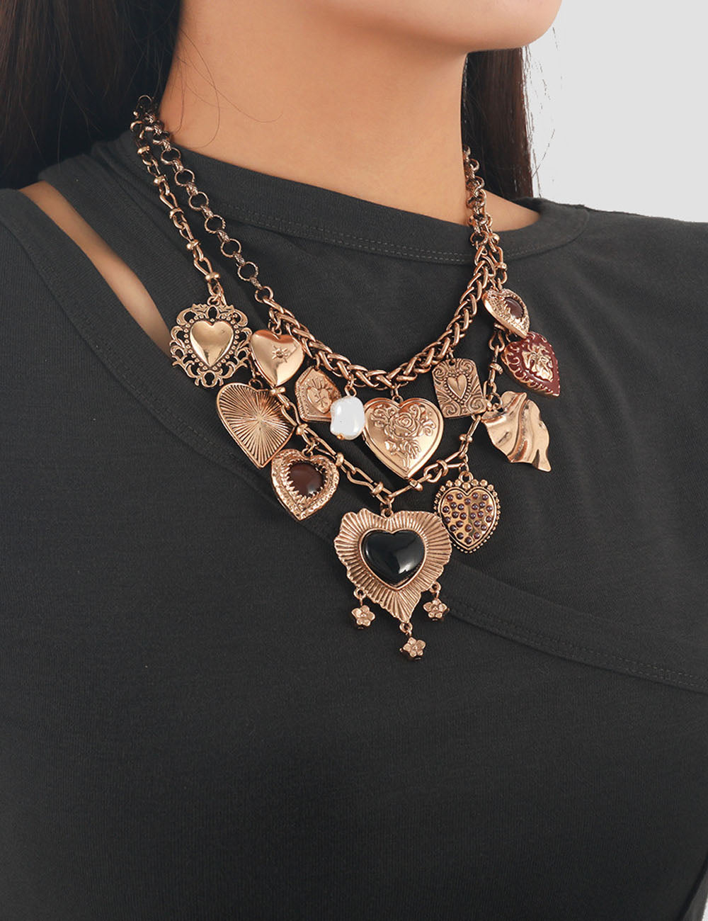 Vintage Gold Plated Heart Tassel Pendant Necklace 6W6JNC627