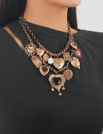 Vintage Gold Plated Heart Tassel Pendant Necklace 6W6JNC627