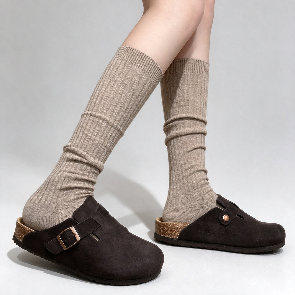 Simple Solid Color Elastic Knit Socks 6W8FSO1015