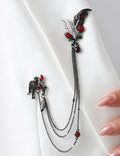 Dark Gothic Feather Rose Red Crystal Brooch 6W6JPB65