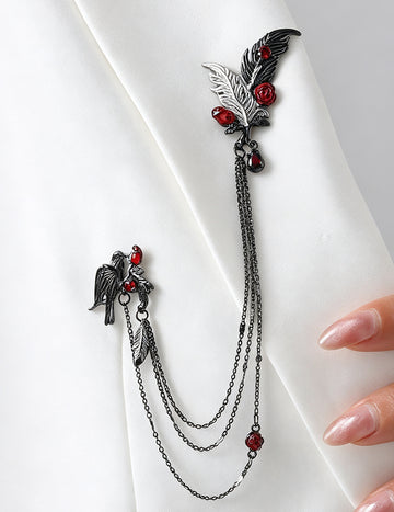 Dark Gothic Feather Rose Red Crystal Brooch 6W6JPB65