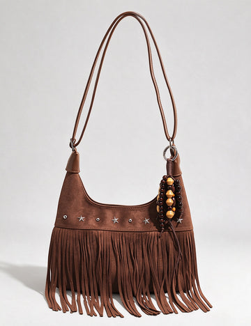 Boho Fringe Hobo Large Capacity Shoulder Bag 6W10BBG2351