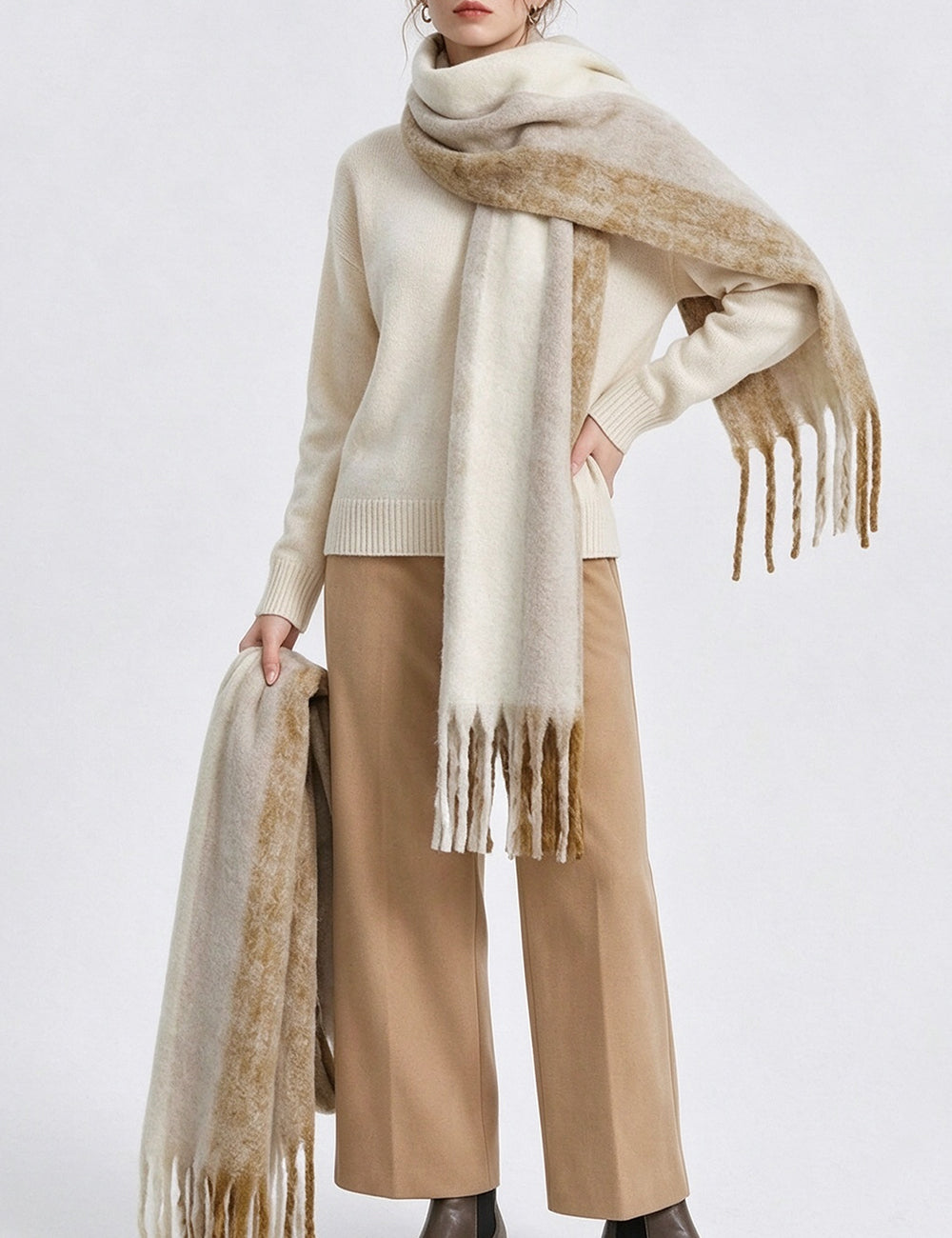 Striped Mohair Tassel Scarf - DippedShop Wholesale - #9123
