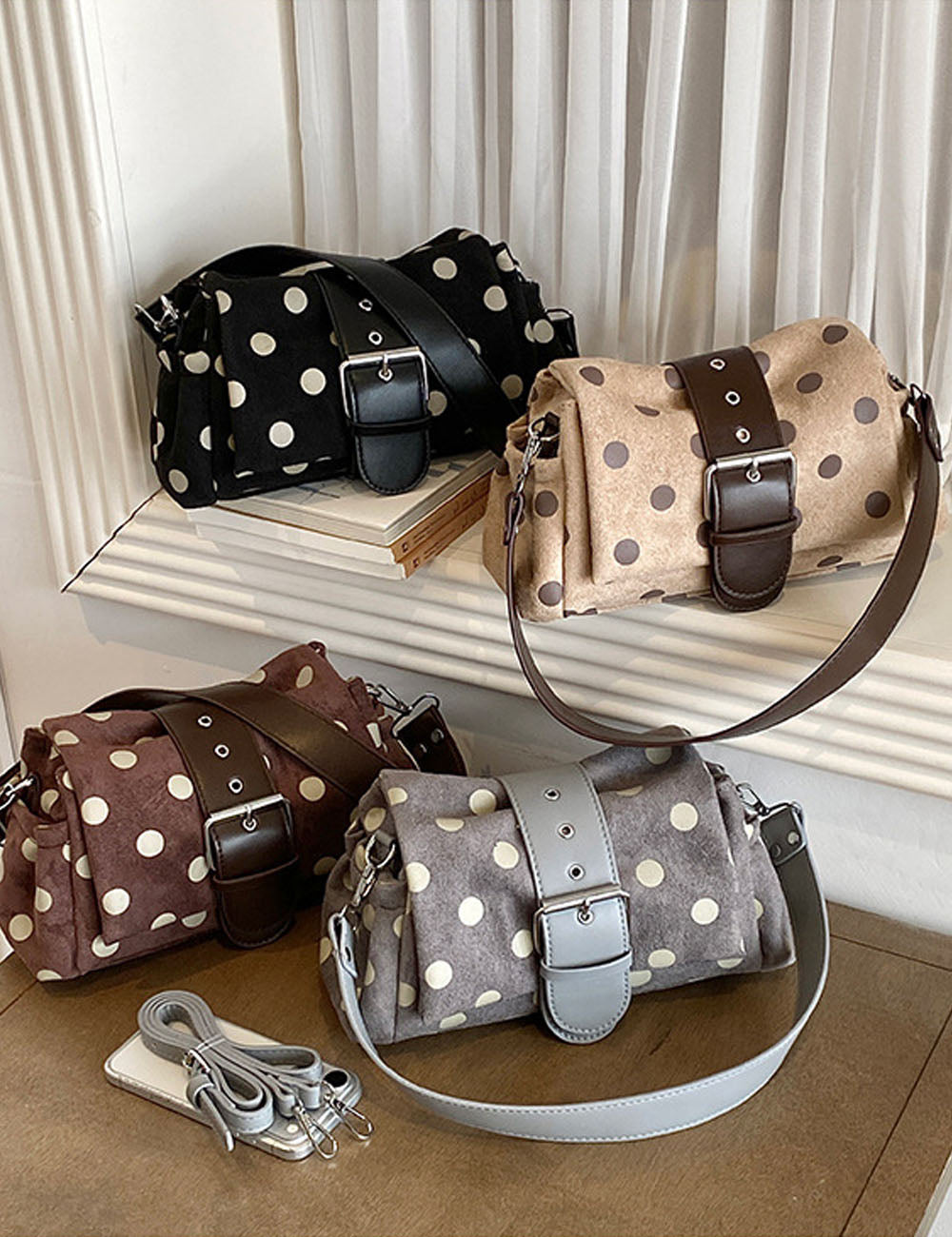 Stylish Polka Dot Canvas Shoulder Bag 6W10BBG1853