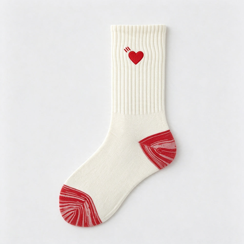 Heart Embroidery Rib Socks - DippedShop Wholesale - #3843