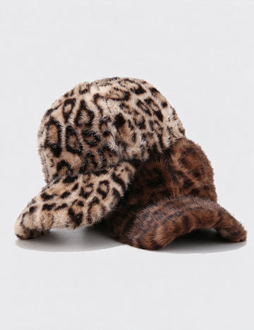 Furry Leopard Print Baseball Cap - DippedShop Wholesale - #7571